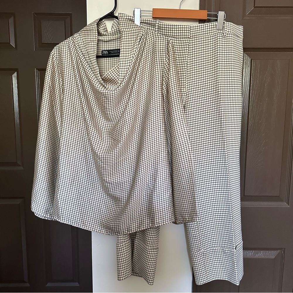 Zara Black and White Checkered Pantsuit
